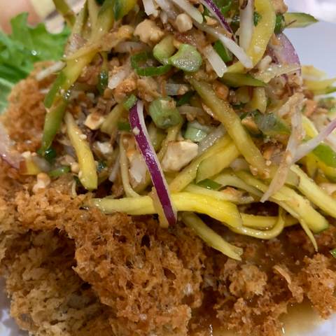 Crispy Catfish Salad ยำปลาดุกฟู, photographed