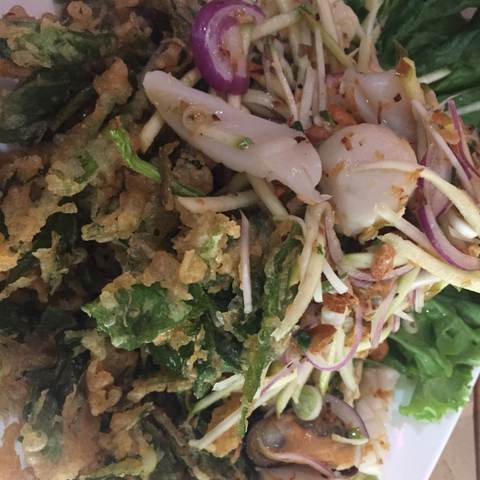 Crispy Morning Glory Salad ยำผักบุ้งกรอบ, photographed
