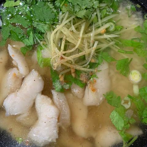 Fillet Striped Bass Rice Soup ข้าวต้มปลา, photographed