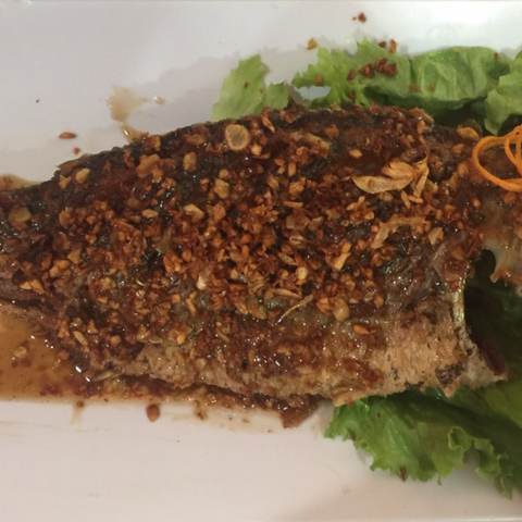 Pla Garlic and Pepper Sauce ปลาทอดกระเทียม, photographed