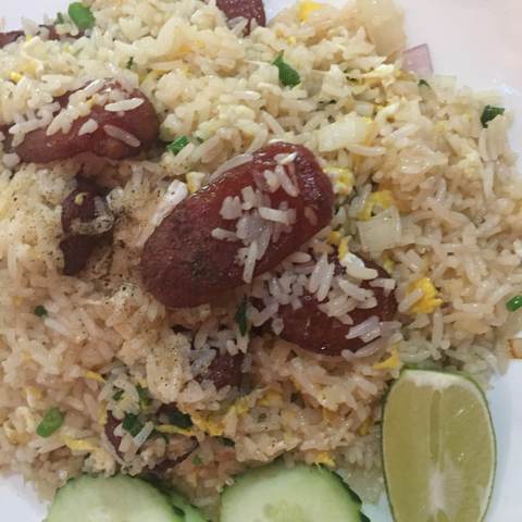 Sweetened Sausage Fried Rice ข้าวผัดกุนเชียง, photographed